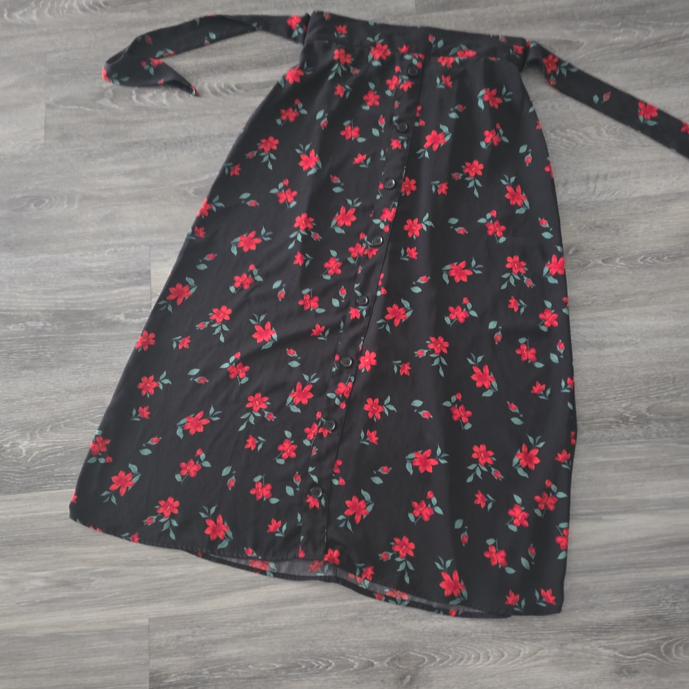 Floral Black Midi Skirt